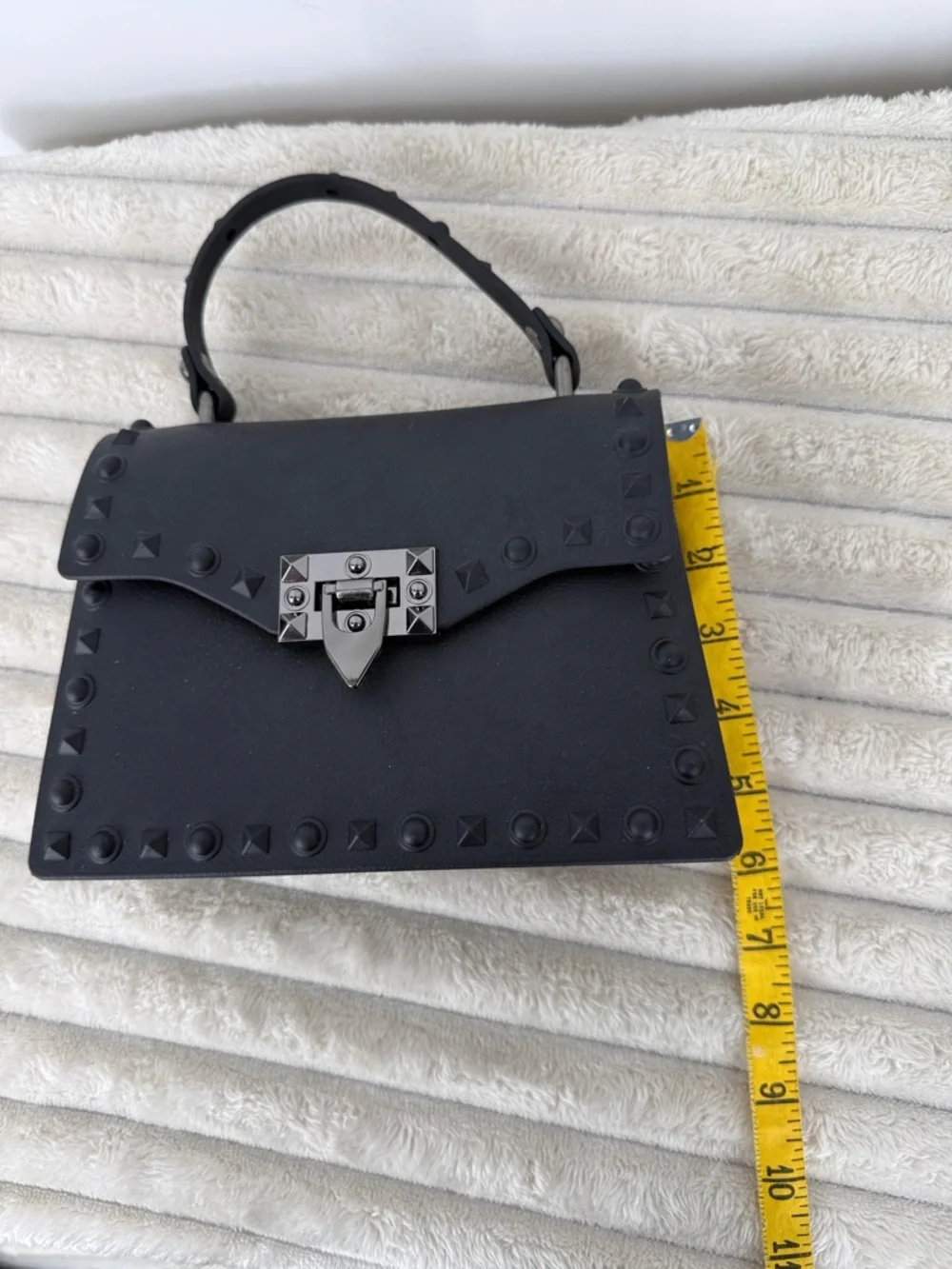 Goth Matte Black Studded Rubber Jelly Hand Bag/Purse Unique!